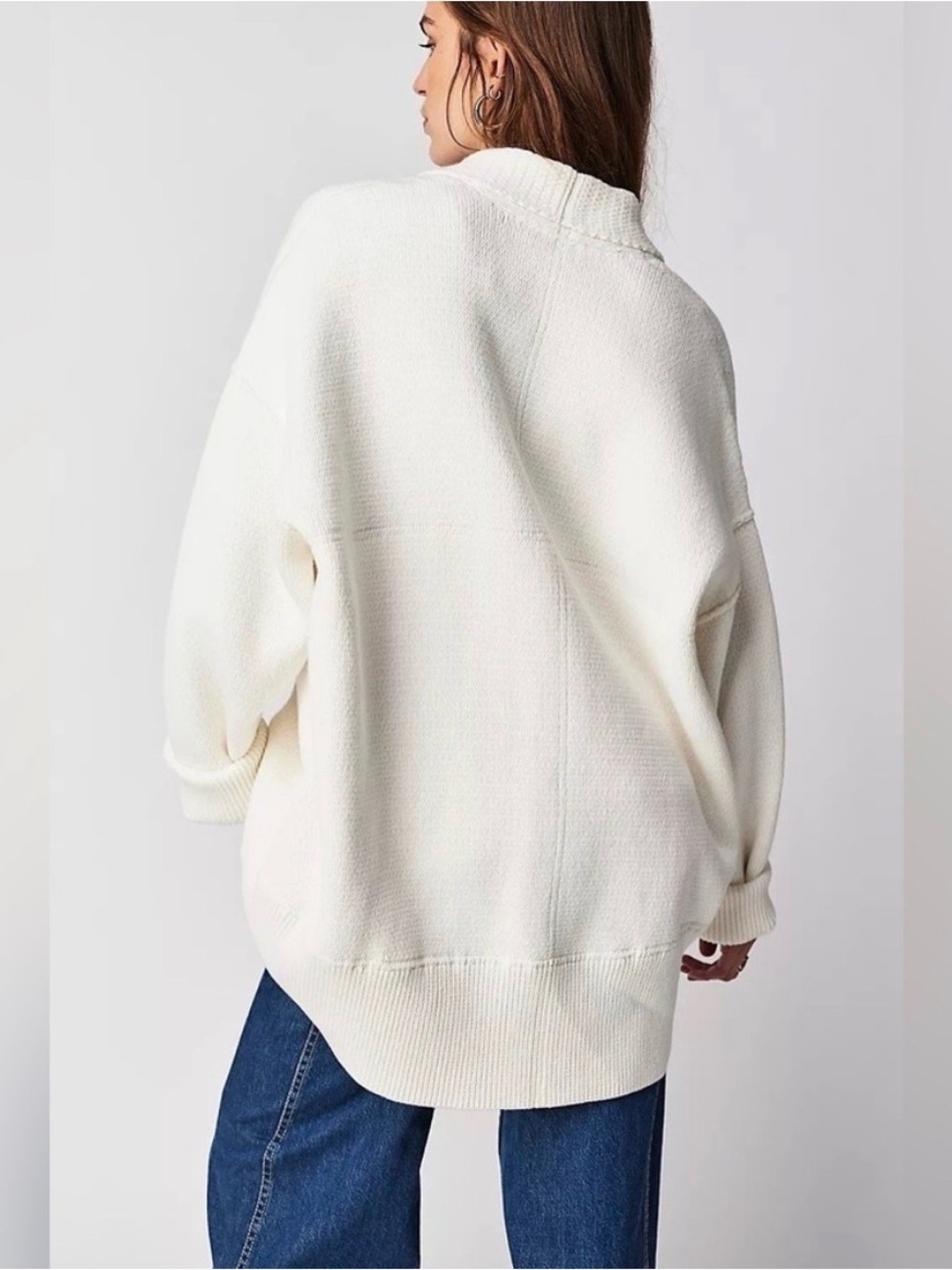 Free People Sweater Cream Button-Front Oversized Cardigan - Picture 2 of 7